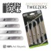 Green Stuff World 100% Anti-magnetic QUARTZ Tweezers SET of 4