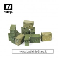 Vallejo Diorama Bases Sc221 Large Ammo Boxes 1/35 12,7 mm Non Dipinto